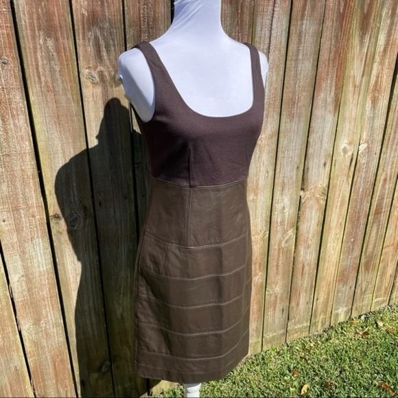 TERI JON SPORTSWEAR Brown Mixed Media Sleeveless Dress 6 - Picture 9 of 15